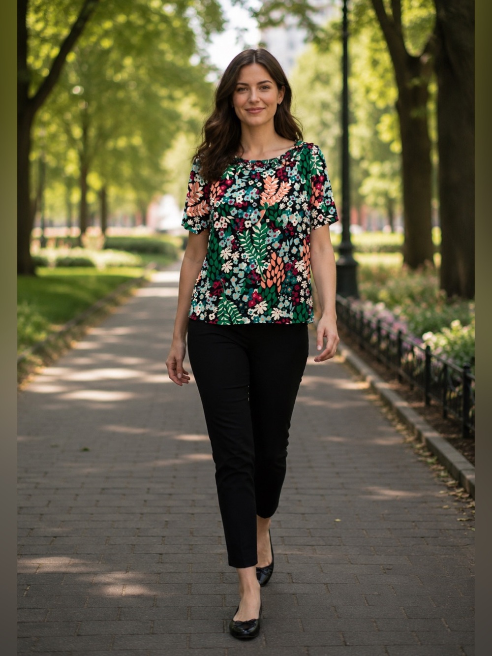 Kim Rogers Petites Ruffle Neck Floral Top
